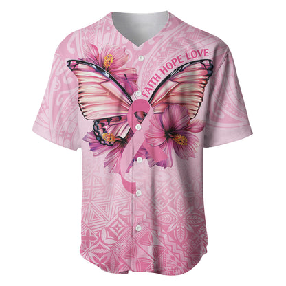 Faith Hope Love Butterfly Pink Ribbon Personalised Baseball Jersey Polynesian Tribal Pattern