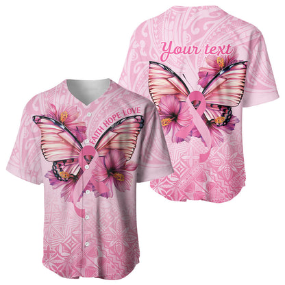 Faith Hope Love Butterfly Pink Ribbon Personalised Baseball Jersey Polynesian Tribal Pattern