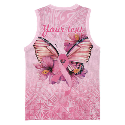 Faith Hope Love Butterfly Pink Ribbon Personalised Basketball Jersey Polynesian Tribal Pattern