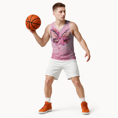 Faith Hope Love Butterfly Pink Ribbon Personalised Basketball Jersey Polynesian Tribal Pattern
