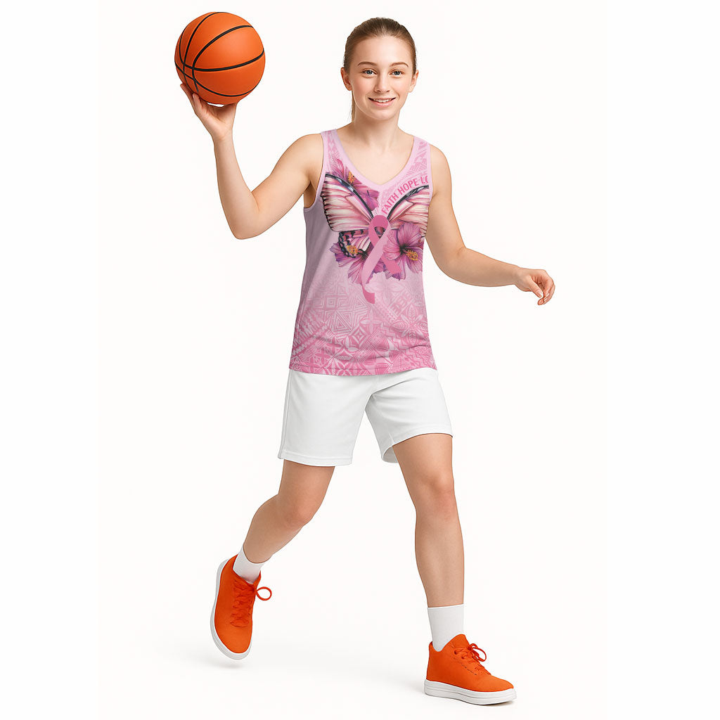 Faith Hope Love Butterfly Pink Ribbon Personalised Basketball Jersey Polynesian Tribal Pattern