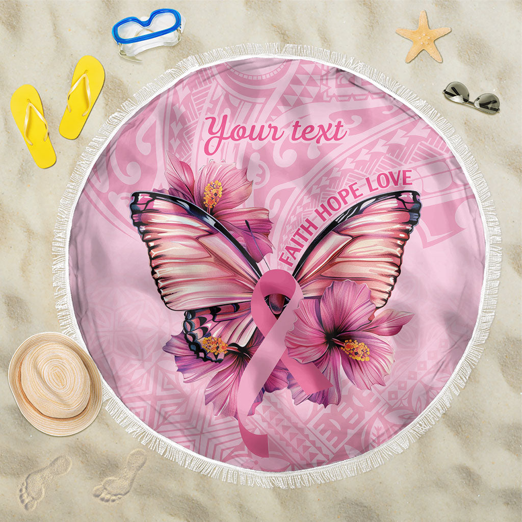 Faith Hope Love Butterfly Pink Ribbon Personalised Beach Blanket Polynesian Tribal Pattern