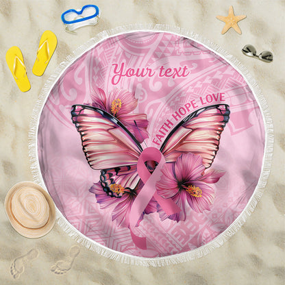 Faith Hope Love Butterfly Pink Ribbon Personalised Beach Blanket Polynesian Tribal Pattern