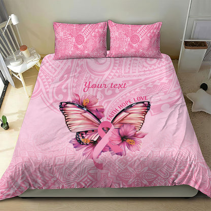Faith Hope Love Butterfly Pink Ribbon Personalised Bedding Set Polynesian Tribal Pattern