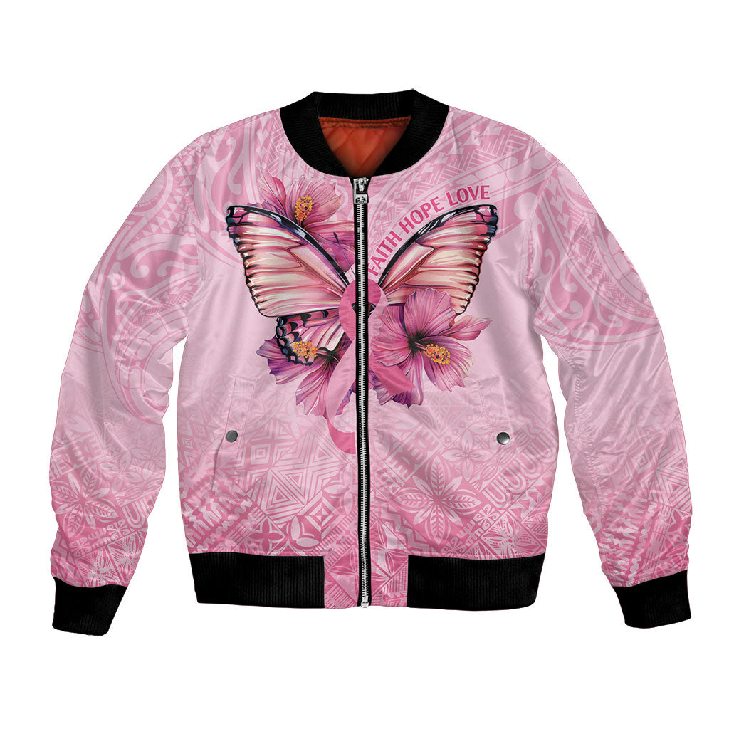 Faith Hope Love Butterfly Pink Ribbon Personalised Bomber Jacket Polynesian Tribal Pattern