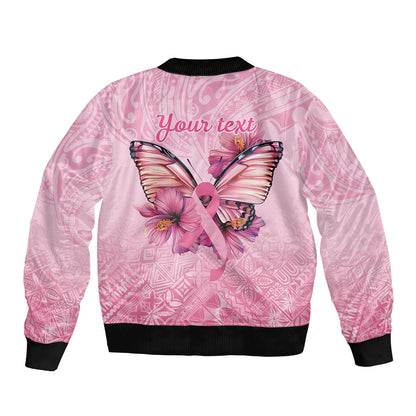Faith Hope Love Butterfly Pink Ribbon Personalised Bomber Jacket Polynesian Tribal Pattern