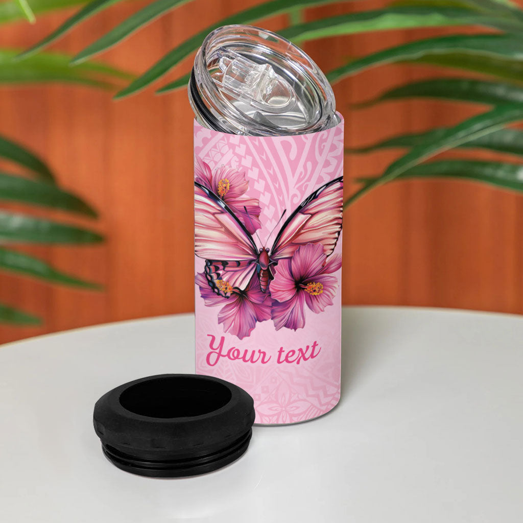 Faith Hope Love Butterfly Pink Ribbon Personalised 4 in 1 Can Cooler Tumbler Polynesian Tribal Pattern