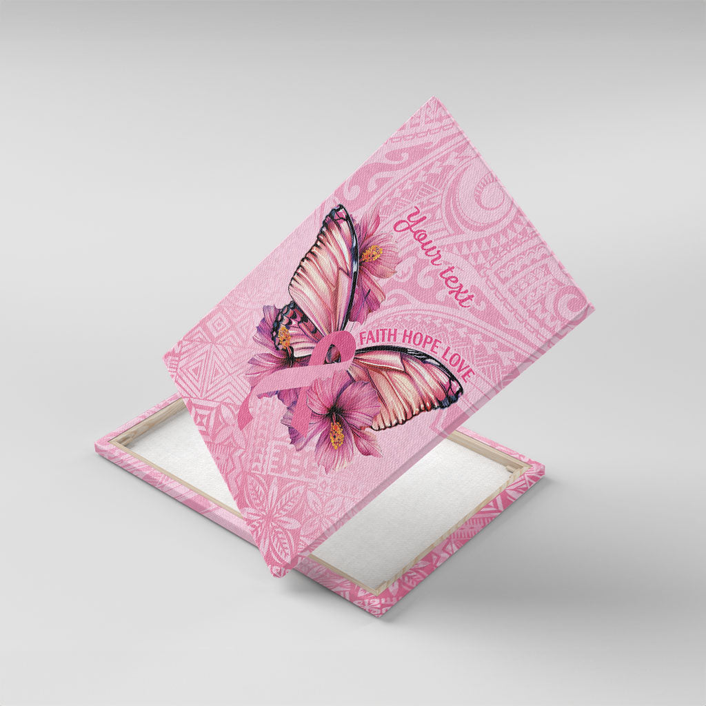 Faith Hope Love Butterfly Pink Ribbon Personalised Canvas Wall Art Polynesian Tribal Pattern