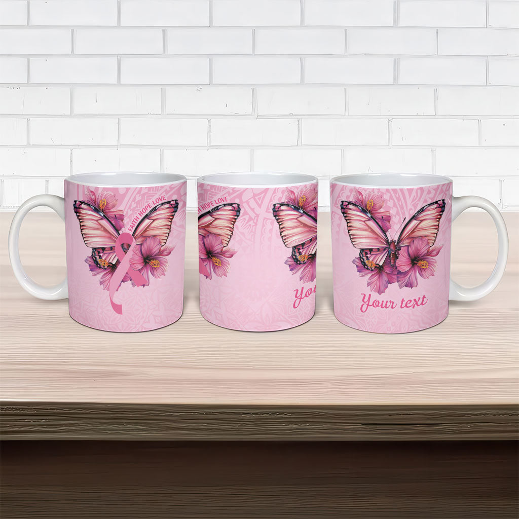 Faith Hope Love Butterfly Pink Ribbon Personalised Ceramic Mug Polynesian Tribal Pattern