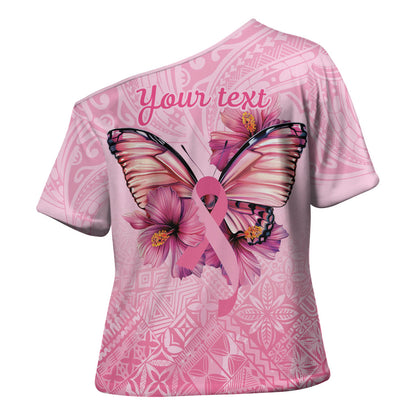 Faith Hope Love Butterfly Pink Ribbon Personalised Cross Shoulder Shirt Polynesian Tribal Pattern
