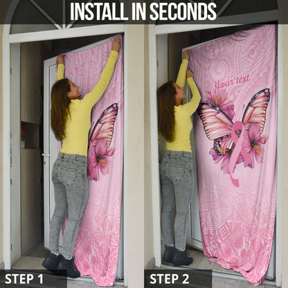 Faith Hope Love Butterfly Pink Ribbon Personalised Door Cover Polynesian Tribal Pattern