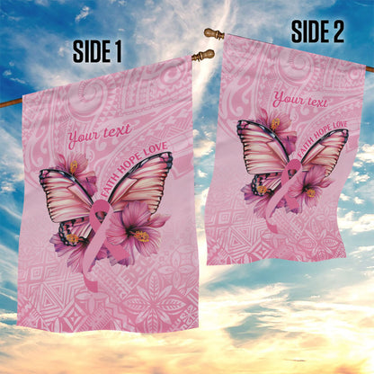Faith Hope Love Butterfly Pink Ribbon Personalised Garden Flag Polynesian Tribal Pattern