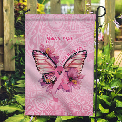 Faith Hope Love Butterfly Pink Ribbon Personalised Garden Flag Polynesian Tribal Pattern