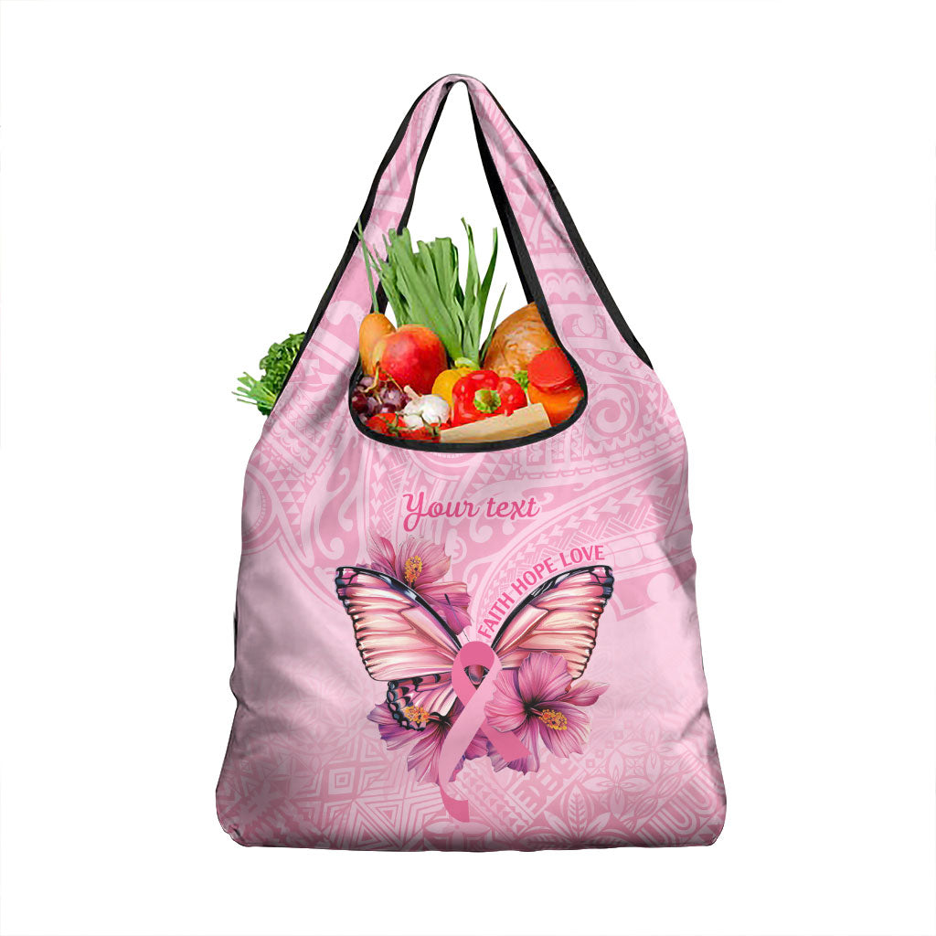Faith Hope Love Butterfly Pink Ribbon Personalised Grocery Bag Polynesian Tribal Pattern