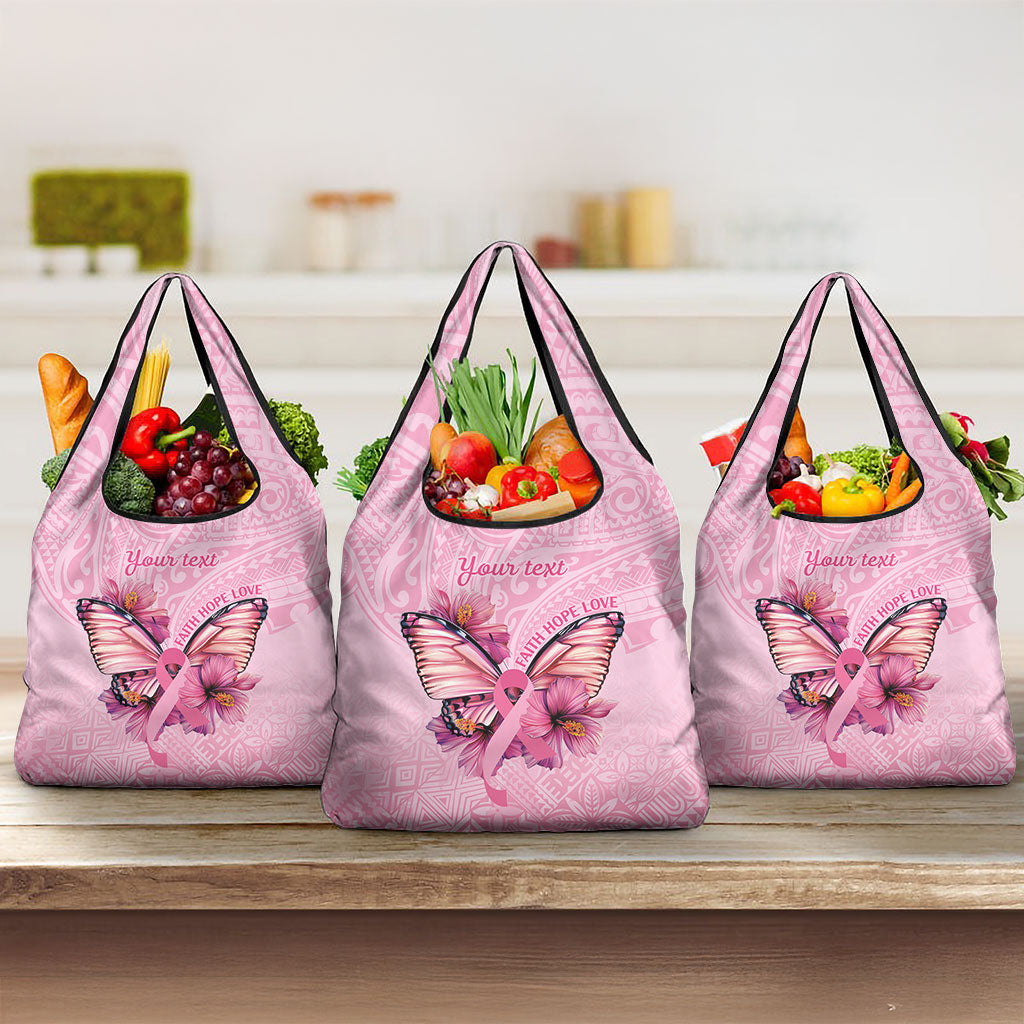 Faith Hope Love Butterfly Pink Ribbon Personalised Grocery Bag Polynesian Tribal Pattern