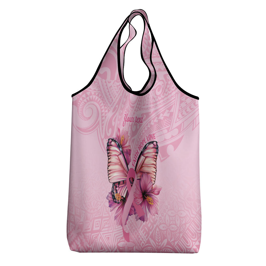 Faith Hope Love Butterfly Pink Ribbon Personalised Grocery Bag Polynesian Tribal Pattern