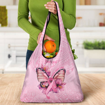 Faith Hope Love Butterfly Pink Ribbon Personalised Grocery Bag Polynesian Tribal Pattern