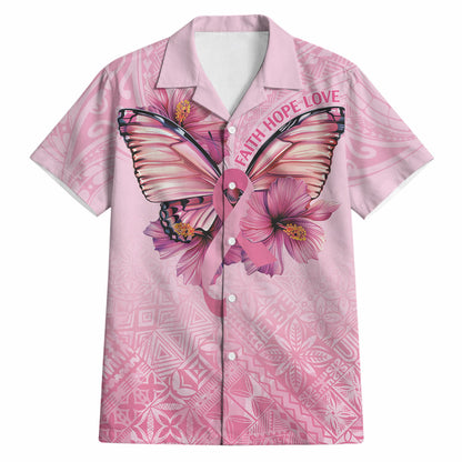 Faith Hope Love Butterfly Pink Ribbon Personalised Hawaiian Shirt Polynesian Tribal Pattern