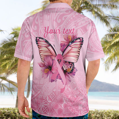 Faith Hope Love Butterfly Pink Ribbon Personalised Hawaiian Shirt Polynesian Tribal Pattern