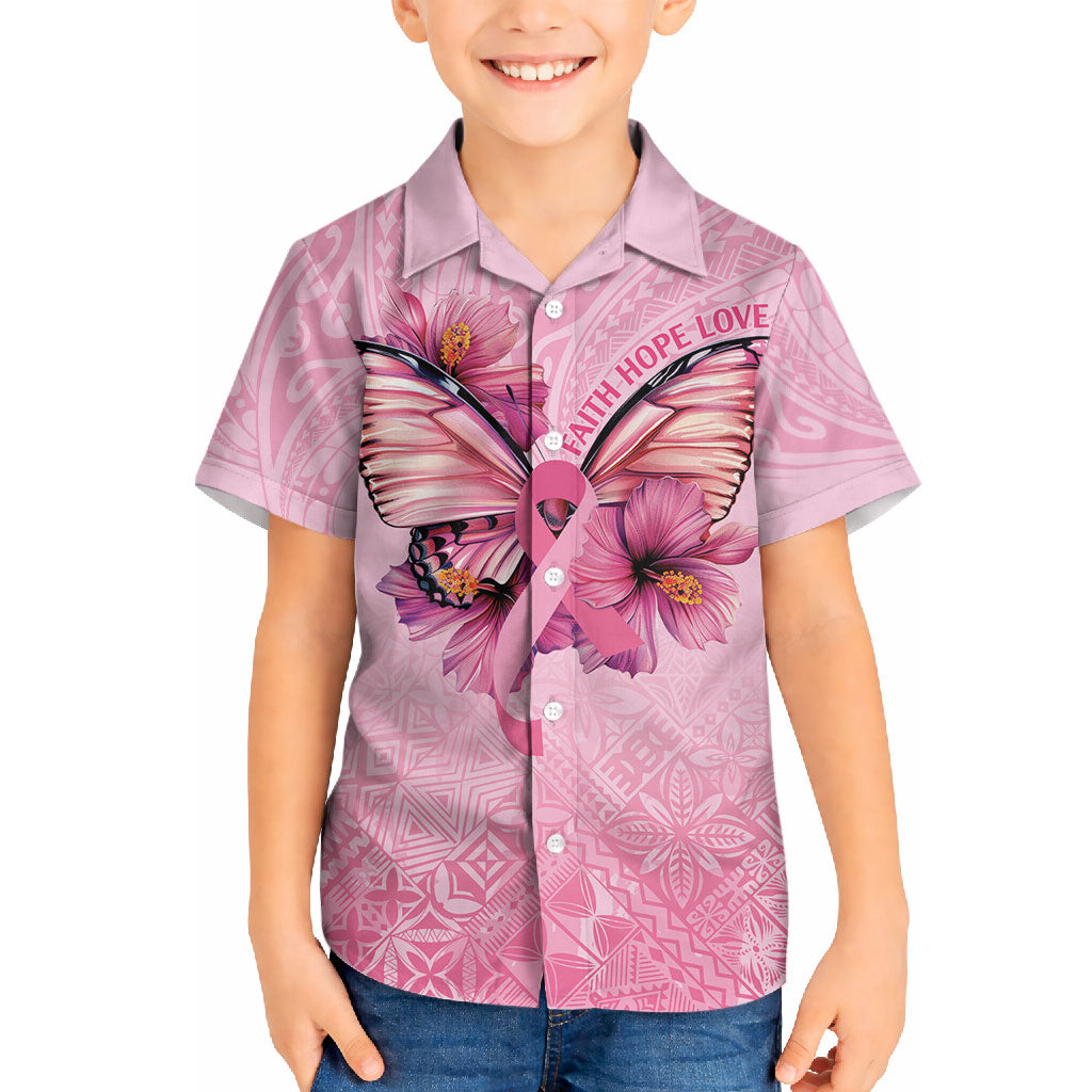 Faith Hope Love Butterfly Pink Ribbon Personalised Hawaiian Shirt Polynesian Tribal Pattern