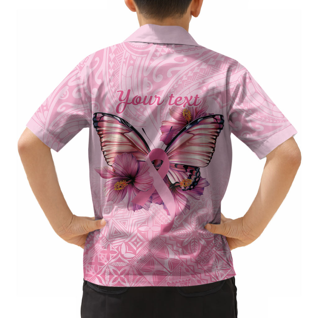 Faith Hope Love Butterfly Pink Ribbon Personalised Hawaiian Shirt Polynesian Tribal Pattern