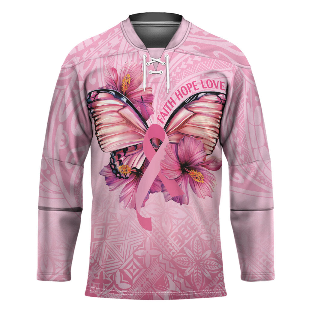 Faith Hope Love Butterfly Pink Ribbon Personalised Hockey Jersey Polynesian Tribal Pattern