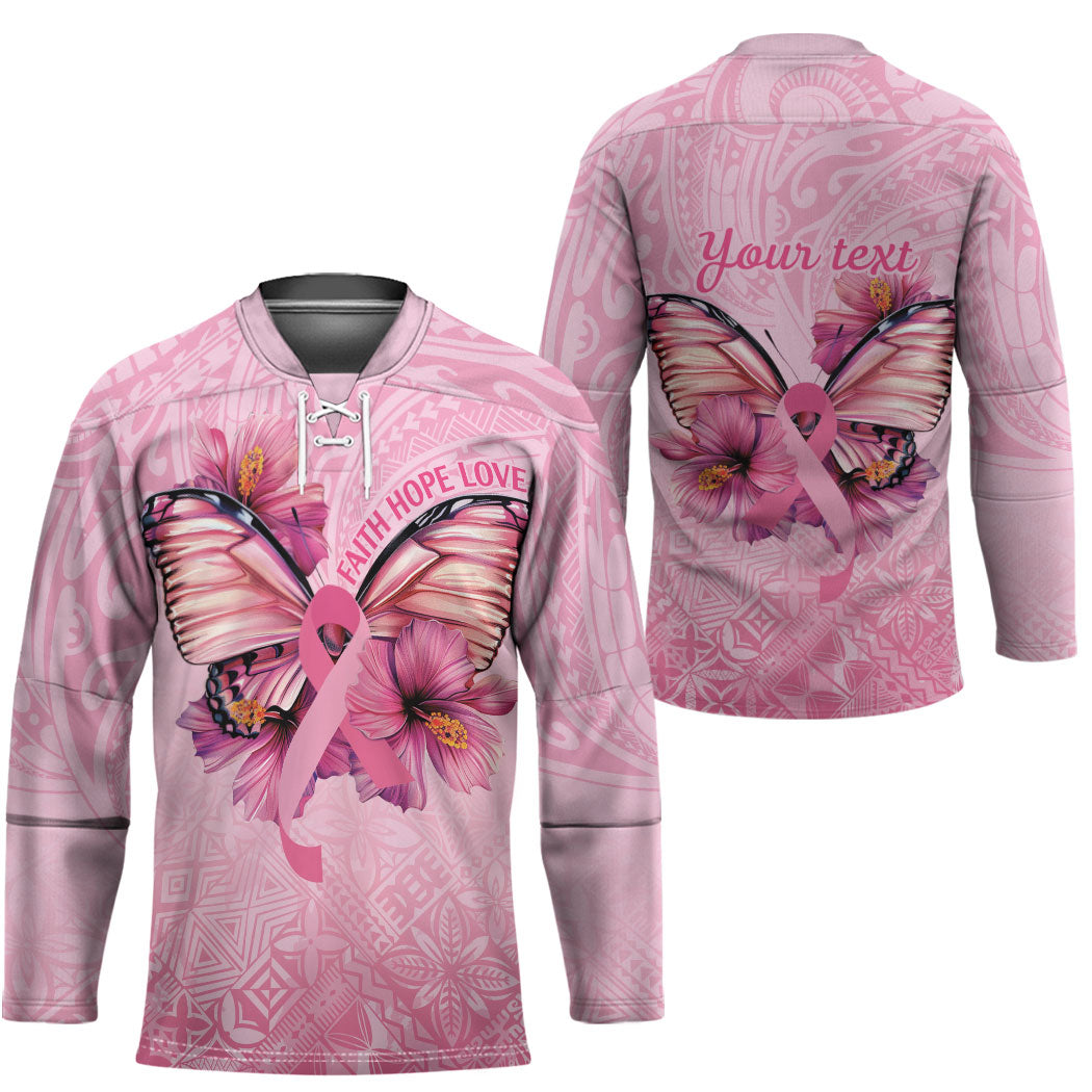 Faith Hope Love Butterfly Pink Ribbon Personalised Hockey Jersey Polynesian Tribal Pattern
