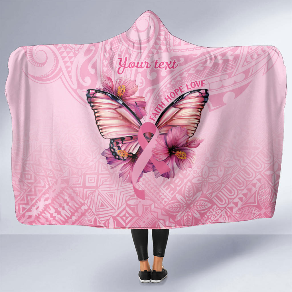 Faith Hope Love Butterfly Pink Ribbon Personalised Hooded Blanket Polynesian Tribal Pattern