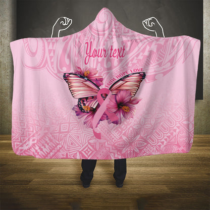 Faith Hope Love Butterfly Pink Ribbon Personalised Hooded Blanket Polynesian Tribal Pattern