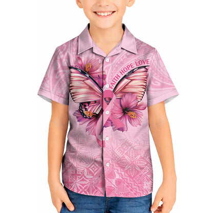 Faith Hope Love Butterfly Pink Ribbon Personalised Kid Hawaiian Shirt Polynesian Tribal Pattern