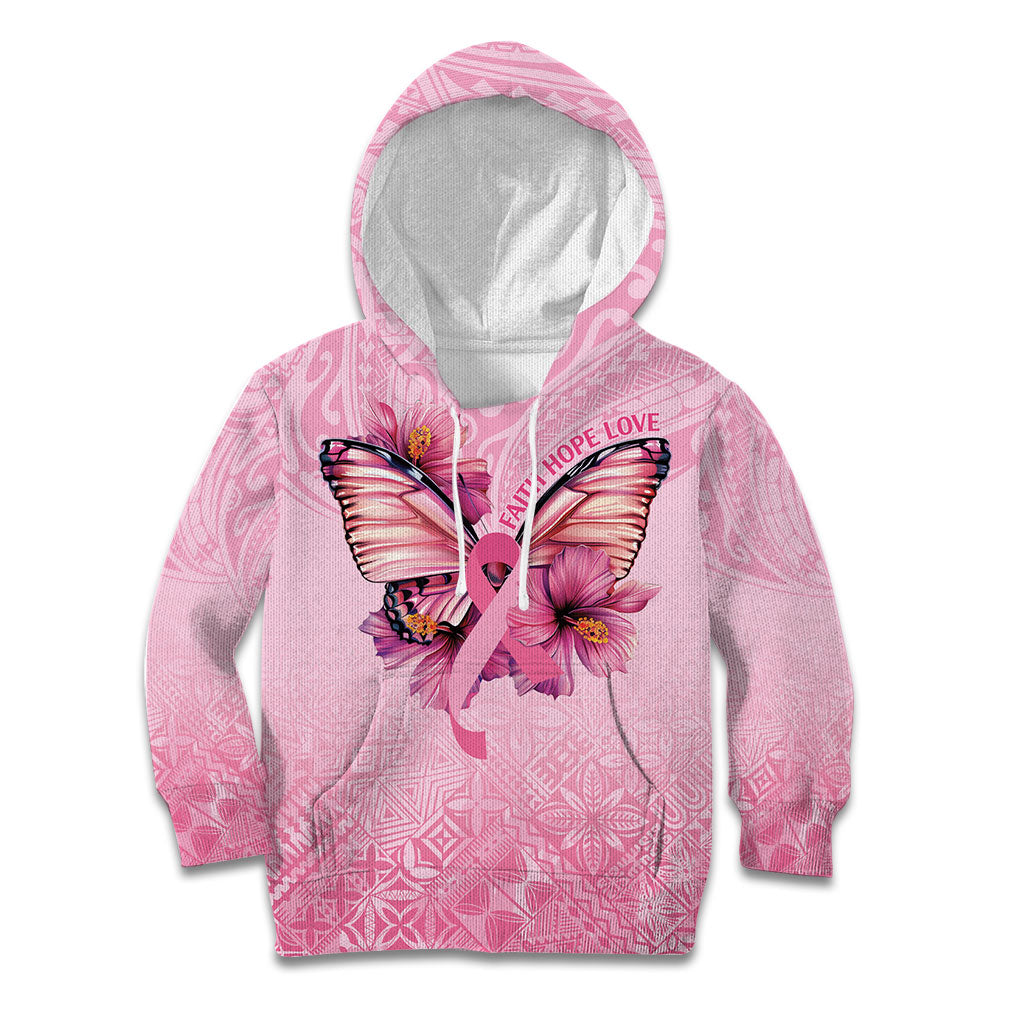 Faith Hope Love Butterfly Pink Ribbon Personalised Kid Hoodie Polynesian Tribal Pattern