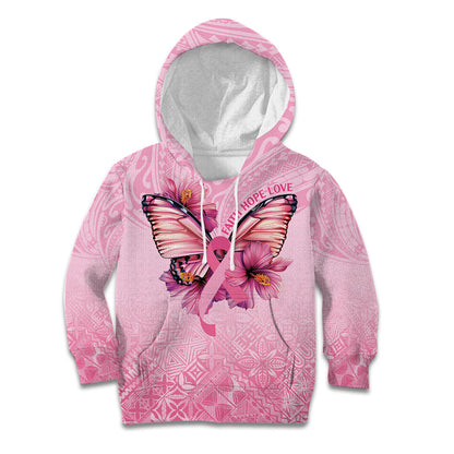 Faith Hope Love Butterfly Pink Ribbon Personalised Kid Hoodie Polynesian Tribal Pattern