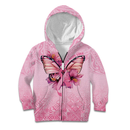 Faith Hope Love Butterfly Pink Ribbon Personalised Kid Hoodie Polynesian Tribal Pattern