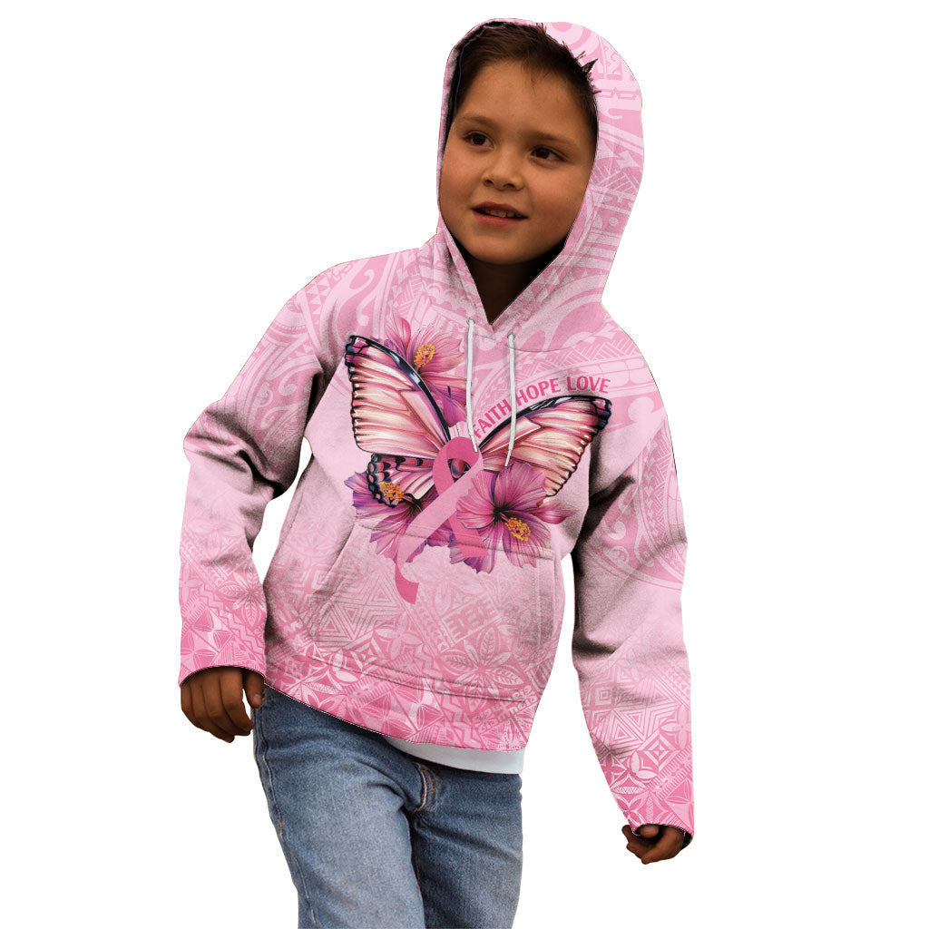 Faith Hope Love Butterfly Pink Ribbon Personalised Kid Hoodie Polynesian Tribal Pattern