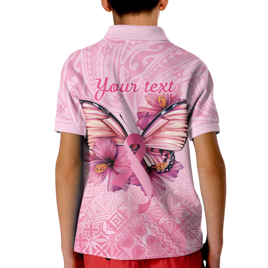 Faith Hope Love Butterfly Pink Ribbon Personalised Kid Polo Shirt Polynesian Tribal Pattern