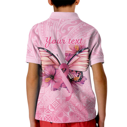 Faith Hope Love Butterfly Pink Ribbon Personalised Kid Polo Shirt Polynesian Tribal Pattern
