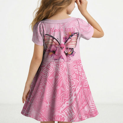 Faith Hope Love Butterfly Pink Ribbon Personalised Kid Short Sleeve Dress Polynesian Tribal Pattern