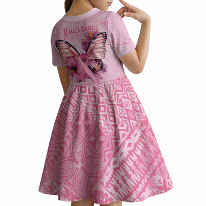 Faith Hope Love Butterfly Pink Ribbon Personalised Kid Short Sleeve Dress Polynesian Tribal Pattern
