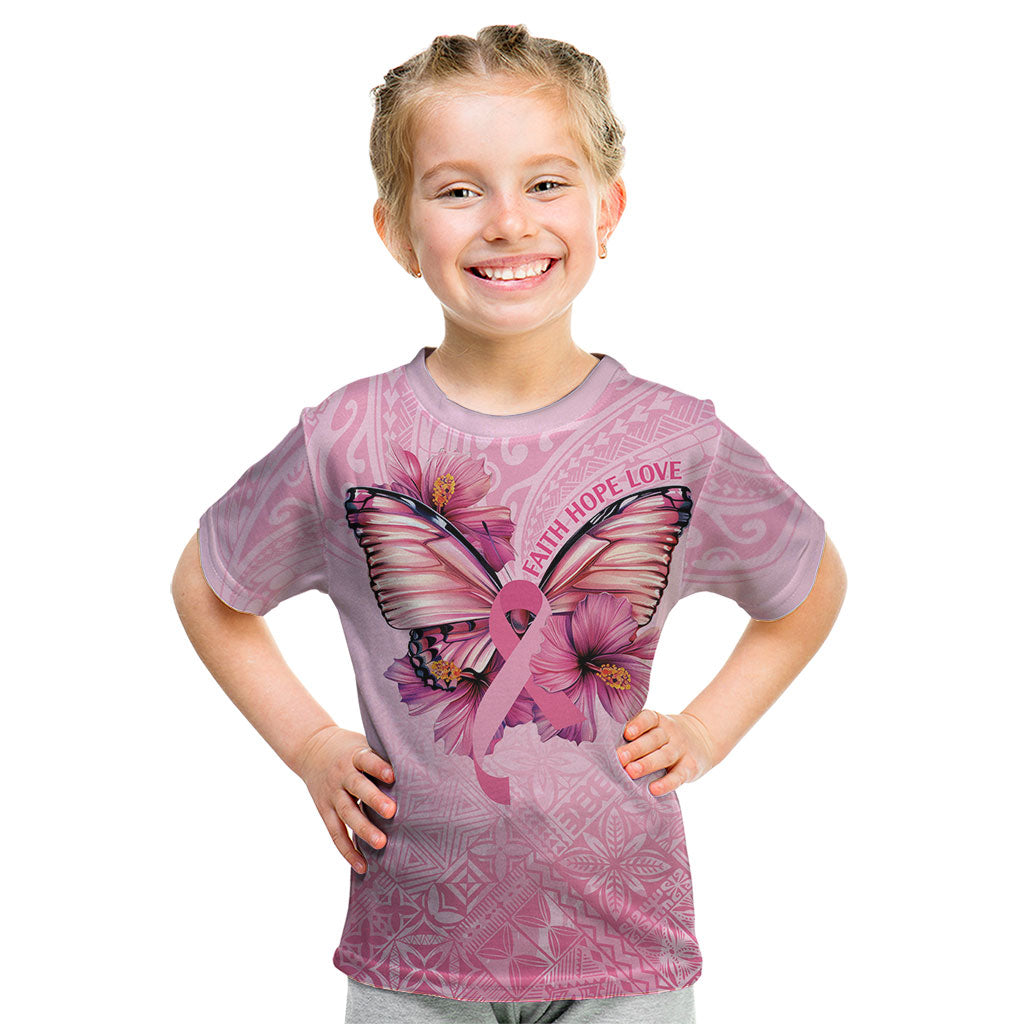 Faith Hope Love Butterfly Pink Ribbon Personalised Kid T Shirt Polynesian Tribal Pattern