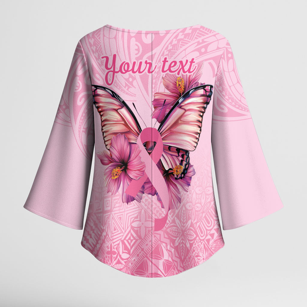 Faith Hope Love Butterfly Pink Ribbon Personalised Kimono Sleeve Blouse Polynesian Tribal Pattern
