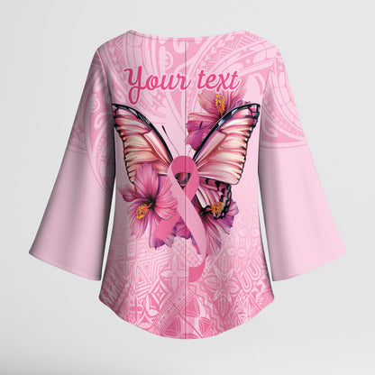 Faith Hope Love Butterfly Pink Ribbon Personalised Kimono Sleeve Blouse Polynesian Tribal Pattern