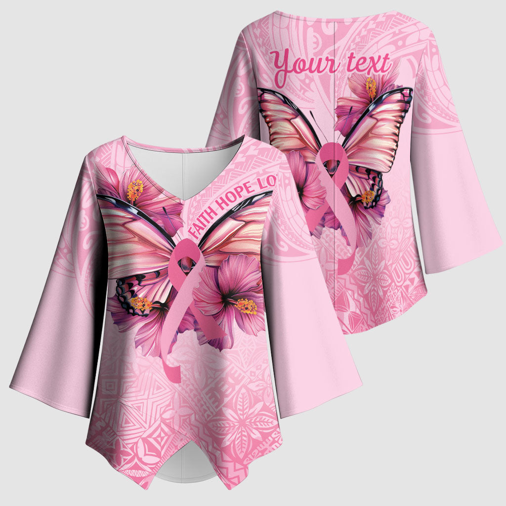 Faith Hope Love Butterfly Pink Ribbon Personalised Kimono Sleeve Blouse Polynesian Tribal Pattern