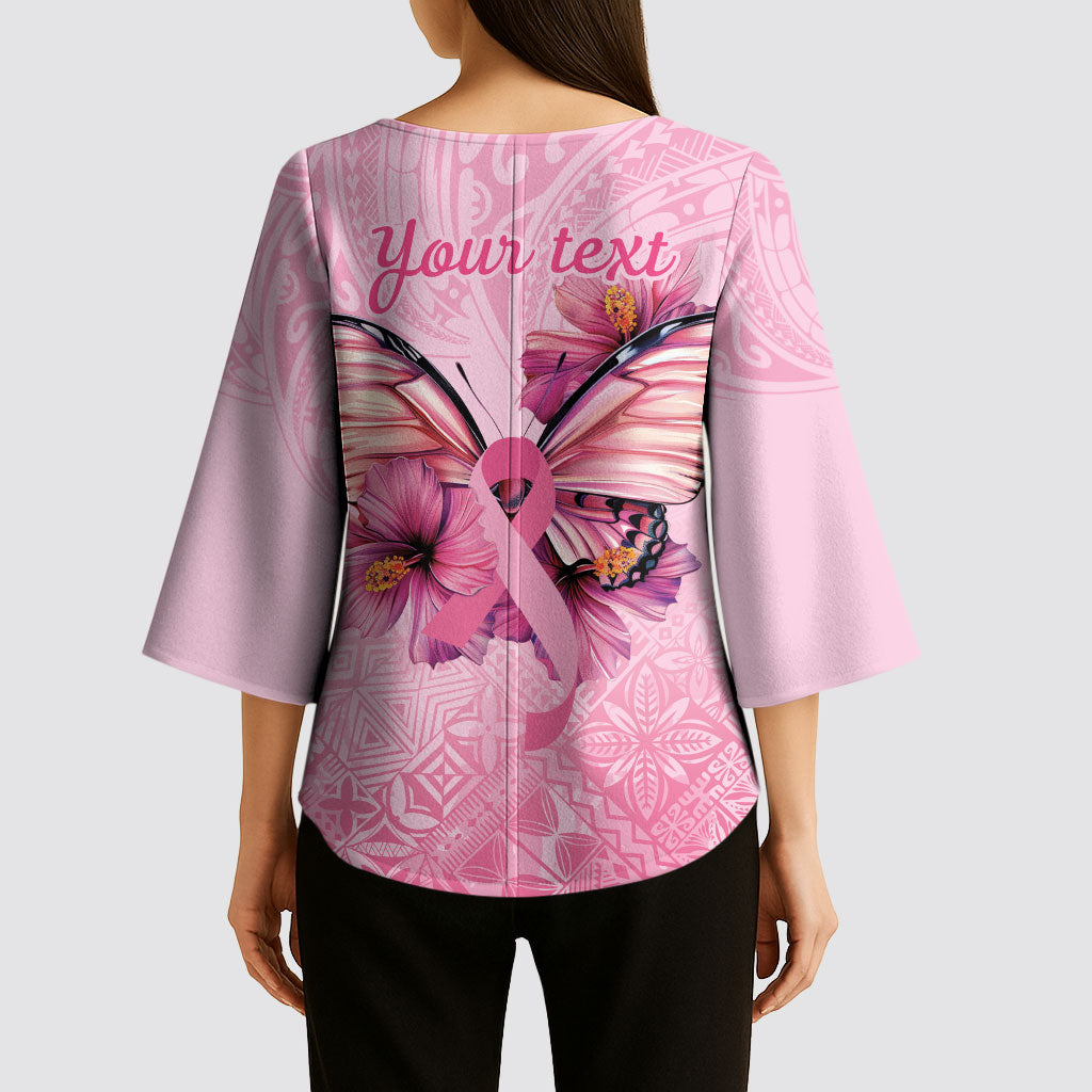 Faith Hope Love Butterfly Pink Ribbon Personalised Kimono Sleeve Blouse Polynesian Tribal Pattern