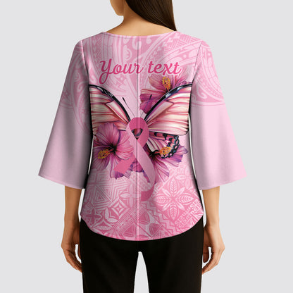 Faith Hope Love Butterfly Pink Ribbon Personalised Kimono Sleeve Blouse Polynesian Tribal Pattern