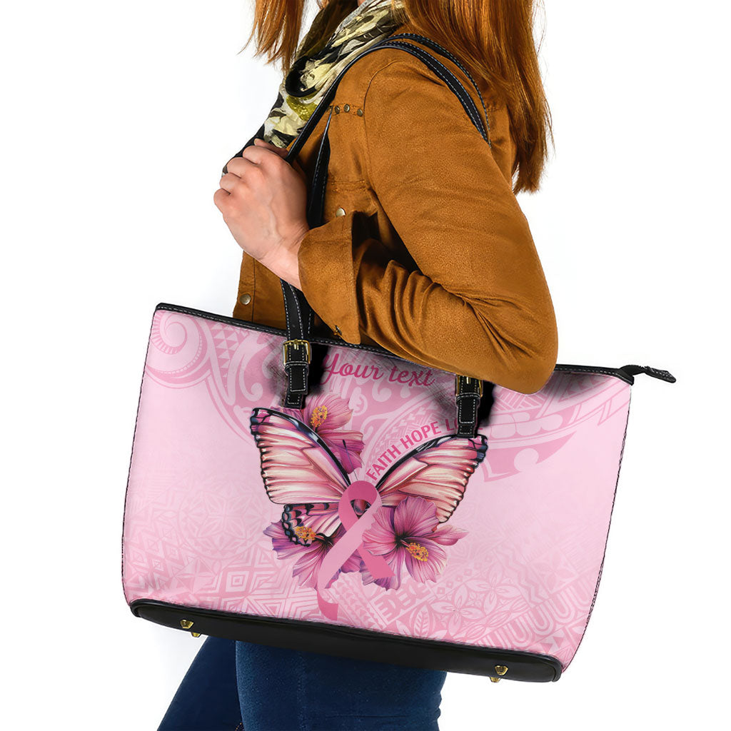 Faith Hope Love Butterfly Pink Ribbon Personalised Leather Tote Bag Polynesian Tribal Pattern