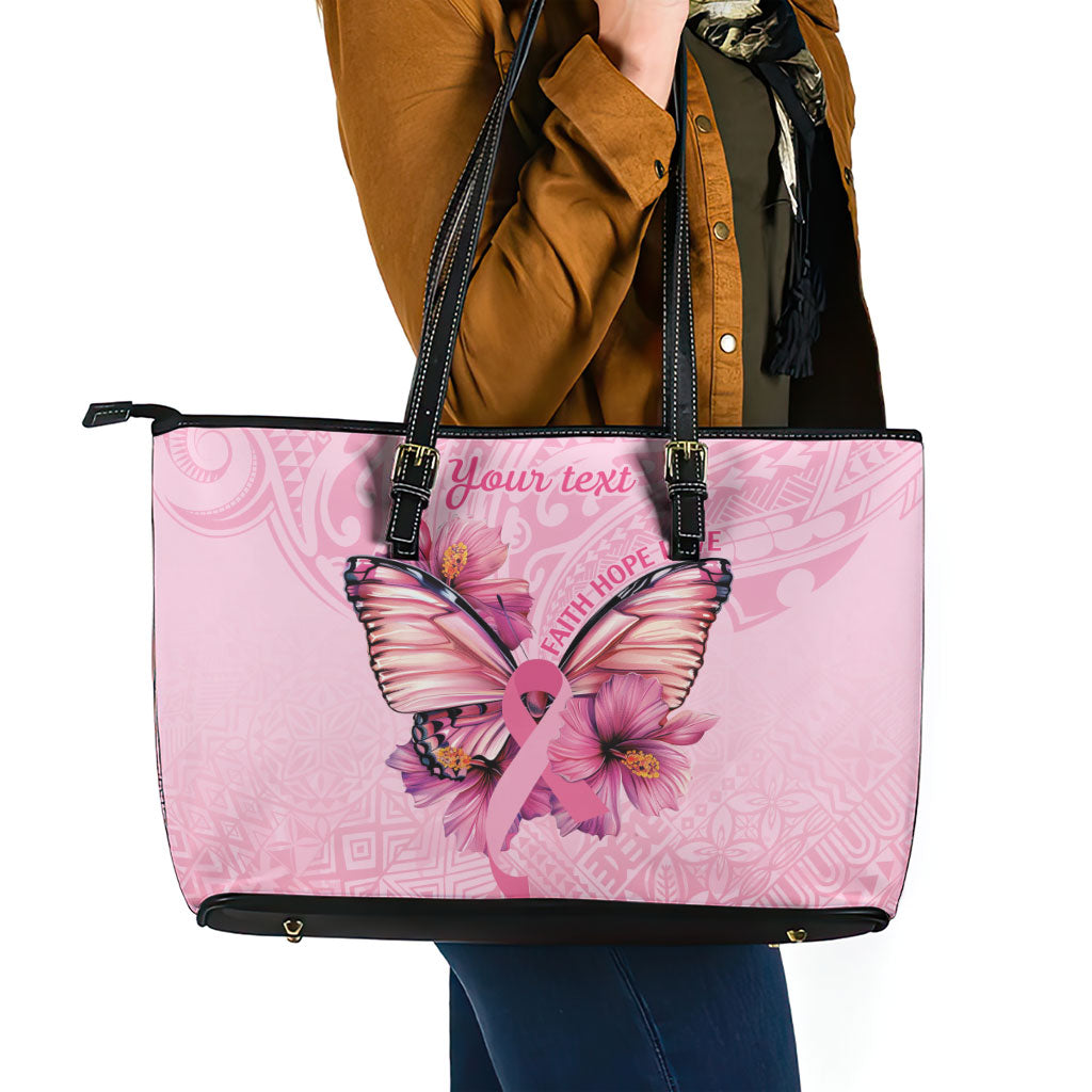 Faith Hope Love Butterfly Pink Ribbon Personalised Leather Tote Bag Polynesian Tribal Pattern