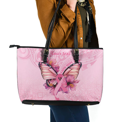 Faith Hope Love Butterfly Pink Ribbon Personalised Leather Tote Bag Polynesian Tribal Pattern