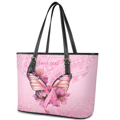 Faith Hope Love Butterfly Pink Ribbon Personalised Leather Tote Bag Polynesian Tribal Pattern