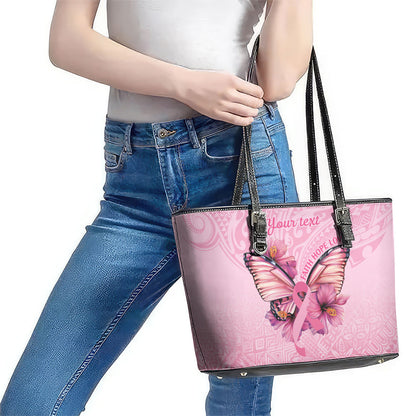 Faith Hope Love Butterfly Pink Ribbon Personalised Leather Tote Bag Polynesian Tribal Pattern