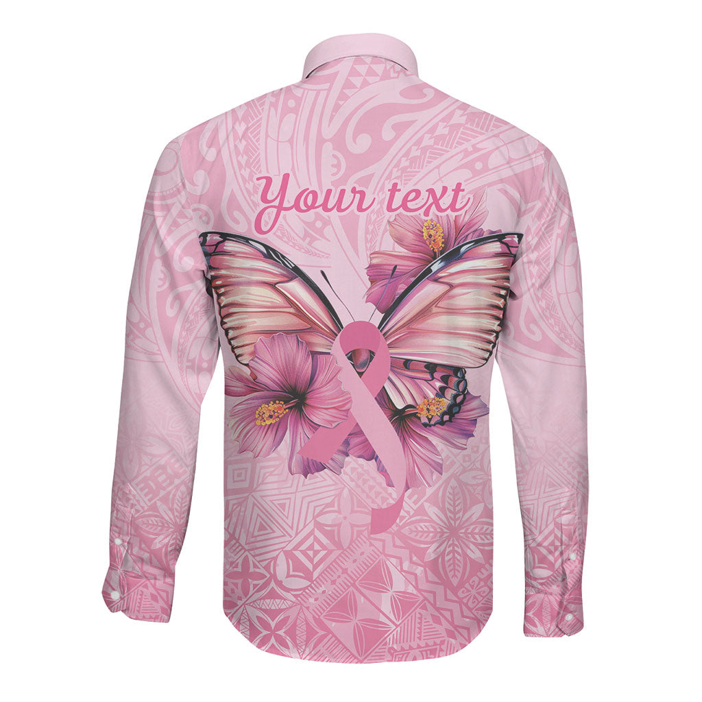 Faith Hope Love Butterfly Pink Ribbon Personalised Long Sleeve Button Shirt Polynesian Tribal Pattern